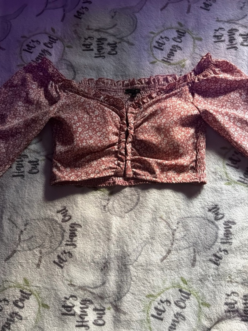 Floral Pink Ruched Puff-Sleeve Crop Top